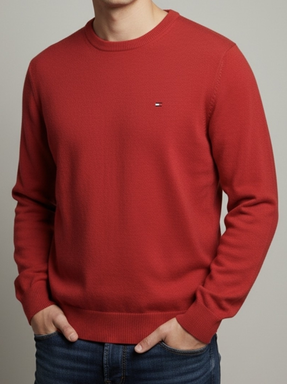 Tommy Hilfiger Men's Red Crewneck Knit Sweater